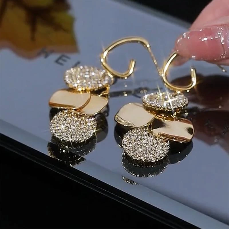 SAPTEFAMOU 925银耳饰 满天星几何流苏耳环女时尚法式百搭显脸瘦