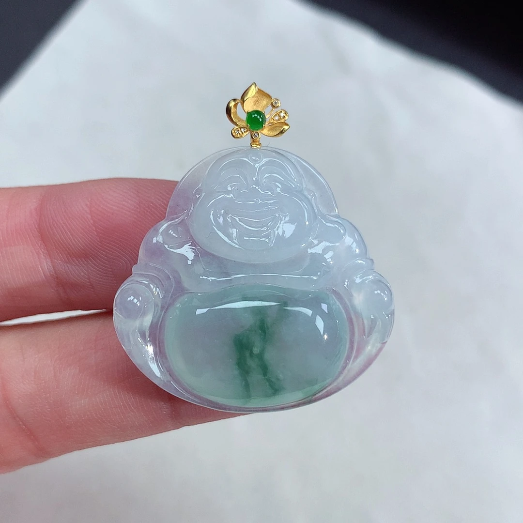 颈饰18K金镶嵌翡翠佛公