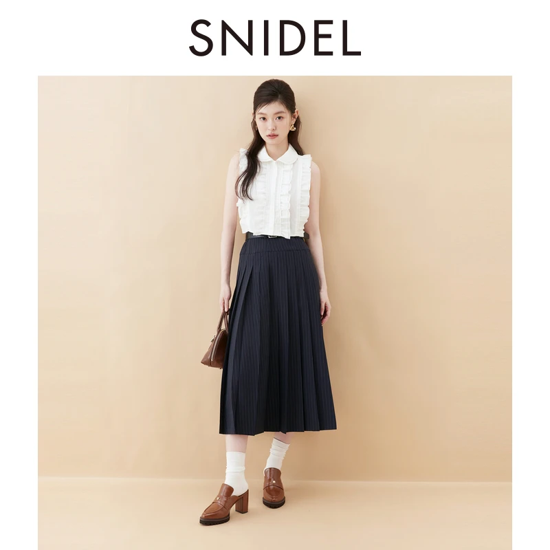 SNIDEL2025秋冬新品甜美翻领荷叶边小飞袖衬衫短上衣SWFB254124