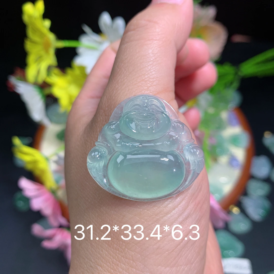 缅甸翡翠A货冰种晴水绿佛公夏挂件水润百搭精冰精气妈妈雕刻百搭