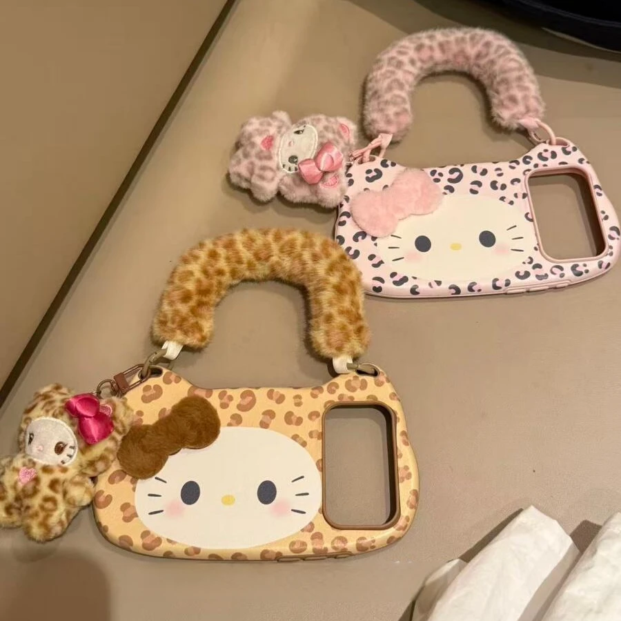 卡通豹纹猫咪表情挎包适用于苹果17ProMax手机壳保护套16pro/15