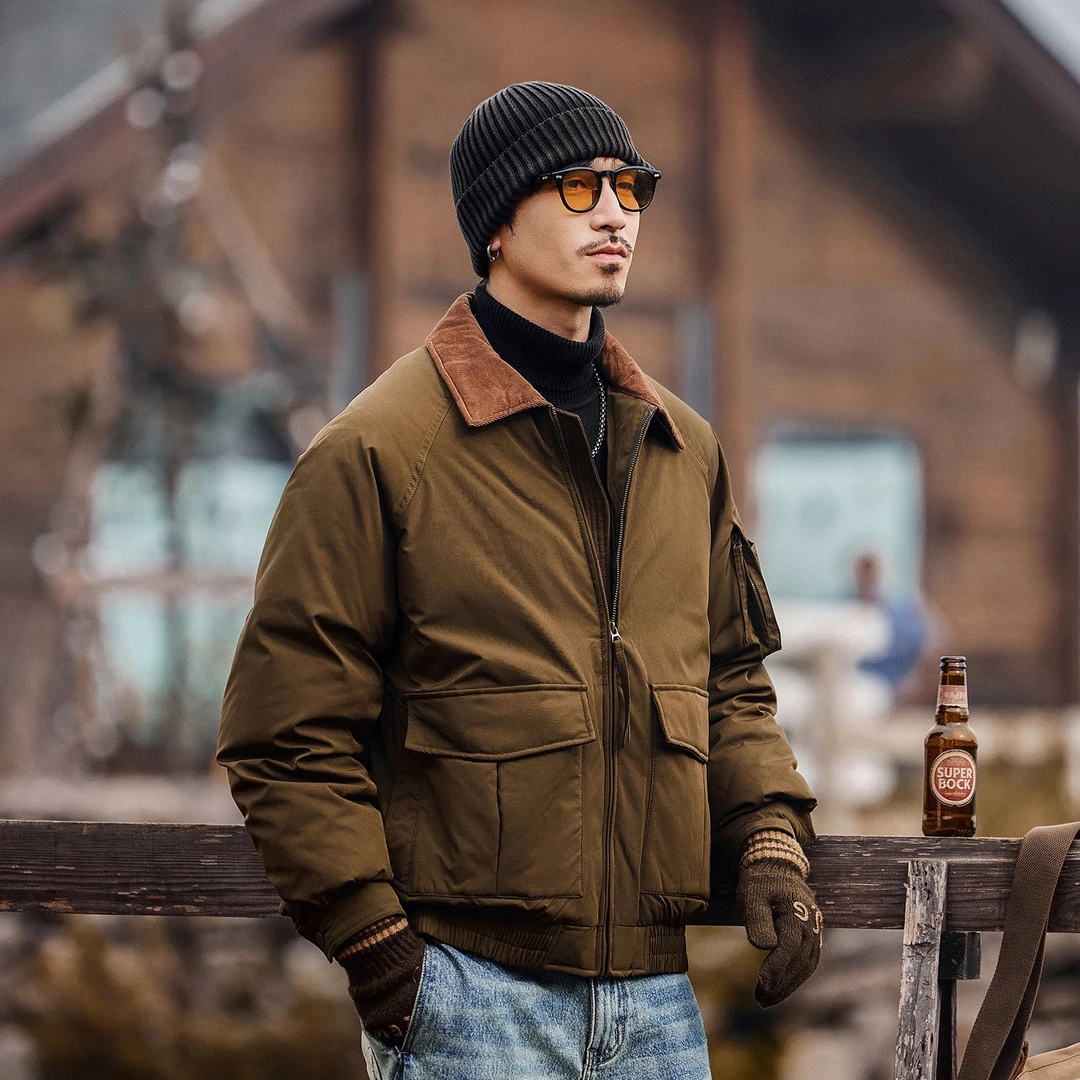 高充绒美式复古90纯白鸭绒工装羽绒服男冬季户外加厚保暖抗寒外套