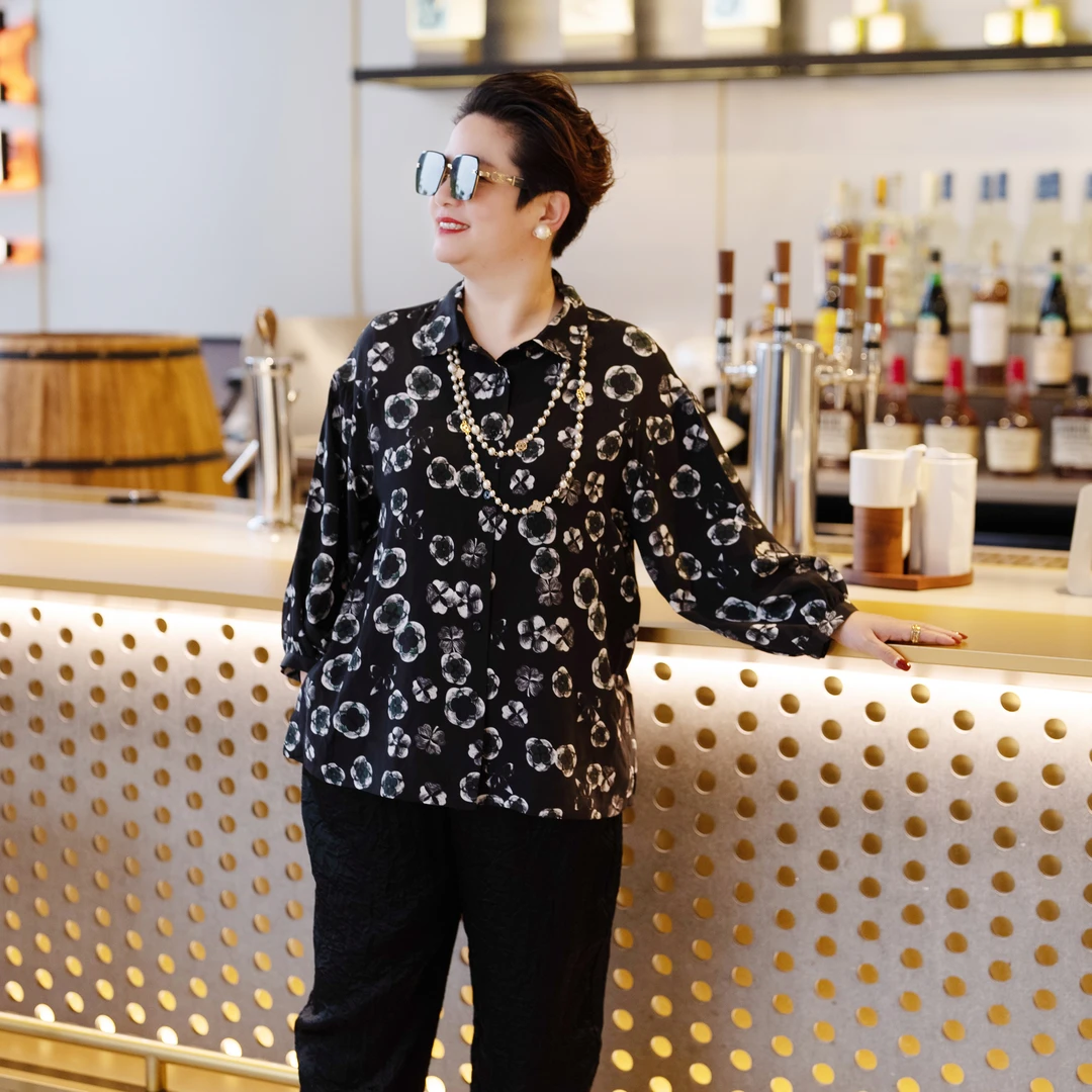 大富婆2025早秋宽松大码新款桃之夭夭小方领百搭真丝衬衫女SY109