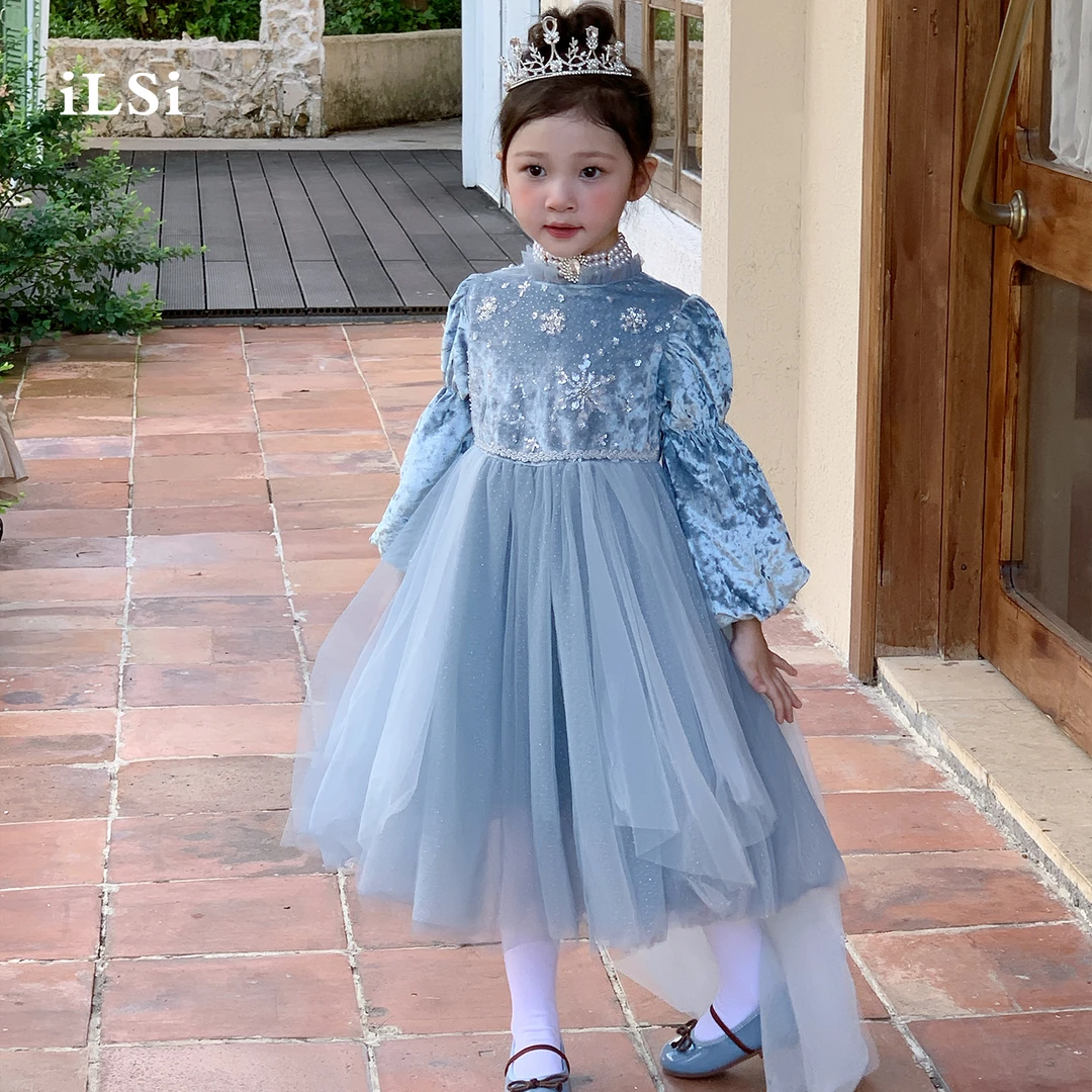 女童爱莎公主裙秋季小女孩高端生日礼服裙儿童冰雪奇缘艾莎连衣裙