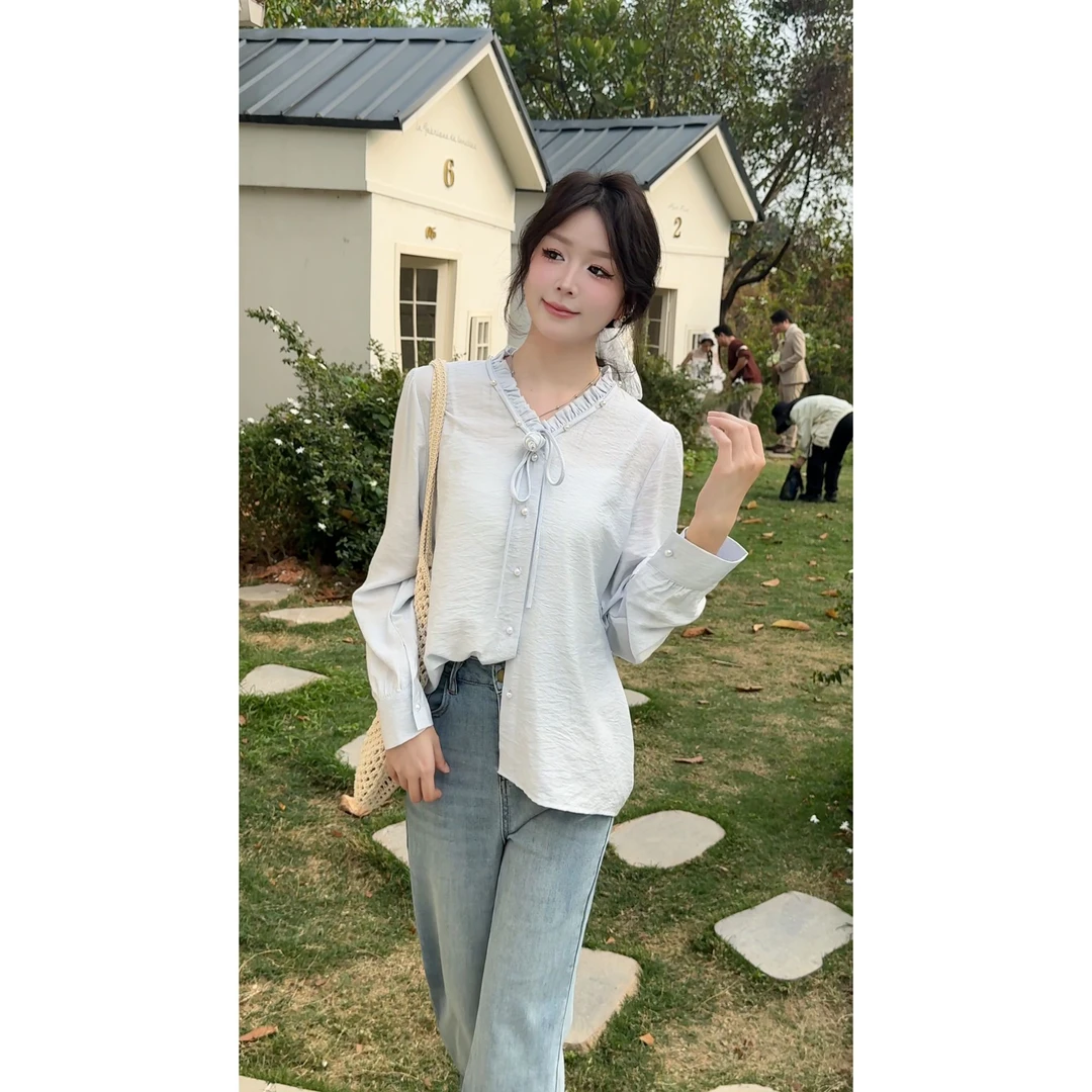 【心动讯号】春季设计感显瘦蕾丝气质百搭时尚长袖衬衫