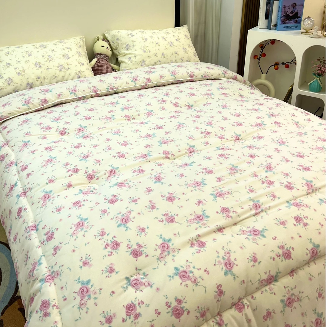 {玫瑰花园}2025新款小碎花加厚冬被春秋被200*230双层纱小清新