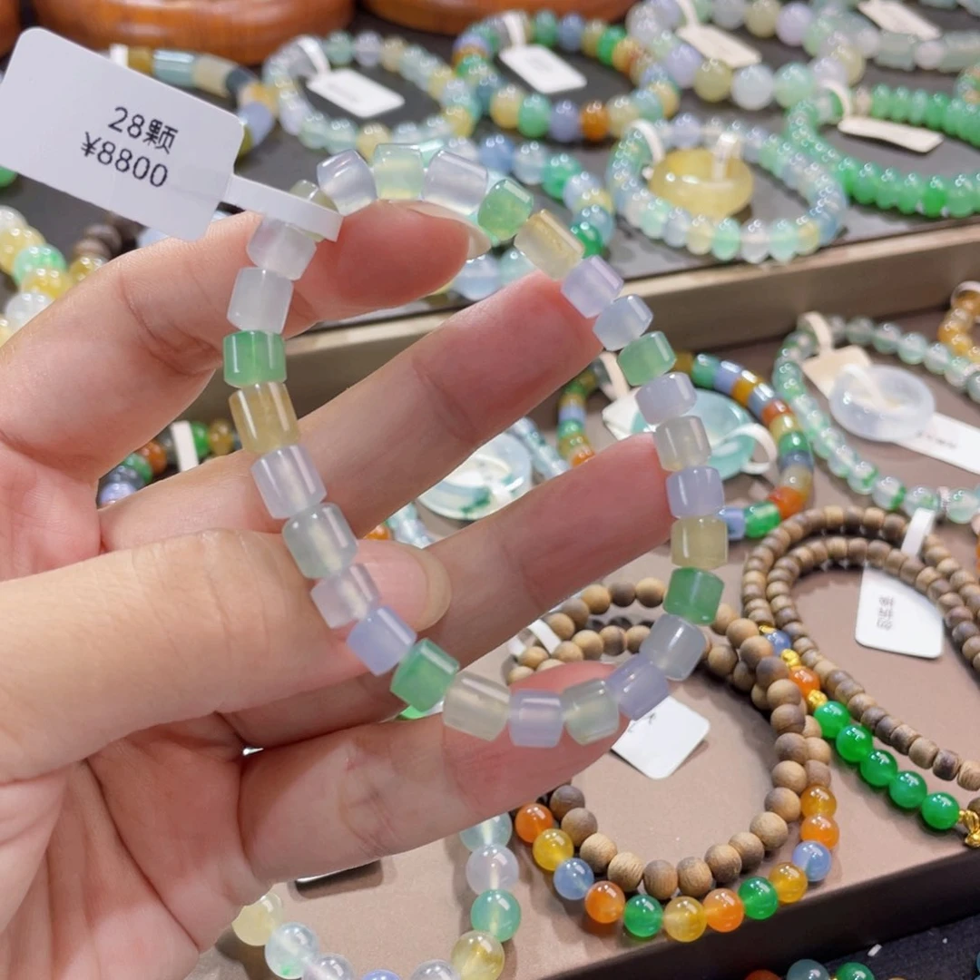 未镶嵌手链翡翠冰幻彩桶珠