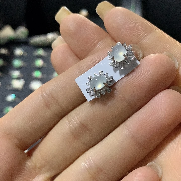 银S925镶嵌翡翠耳饰