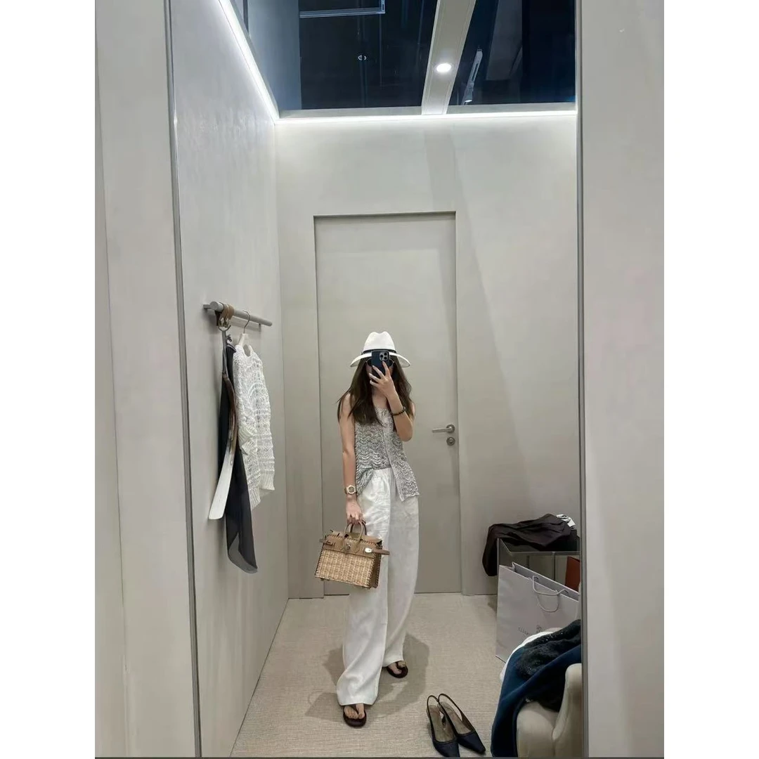 【ASHLEYASS】“空气褶皱”老钱风亚麻高腰宽松直筒麻裤LSK240066Y