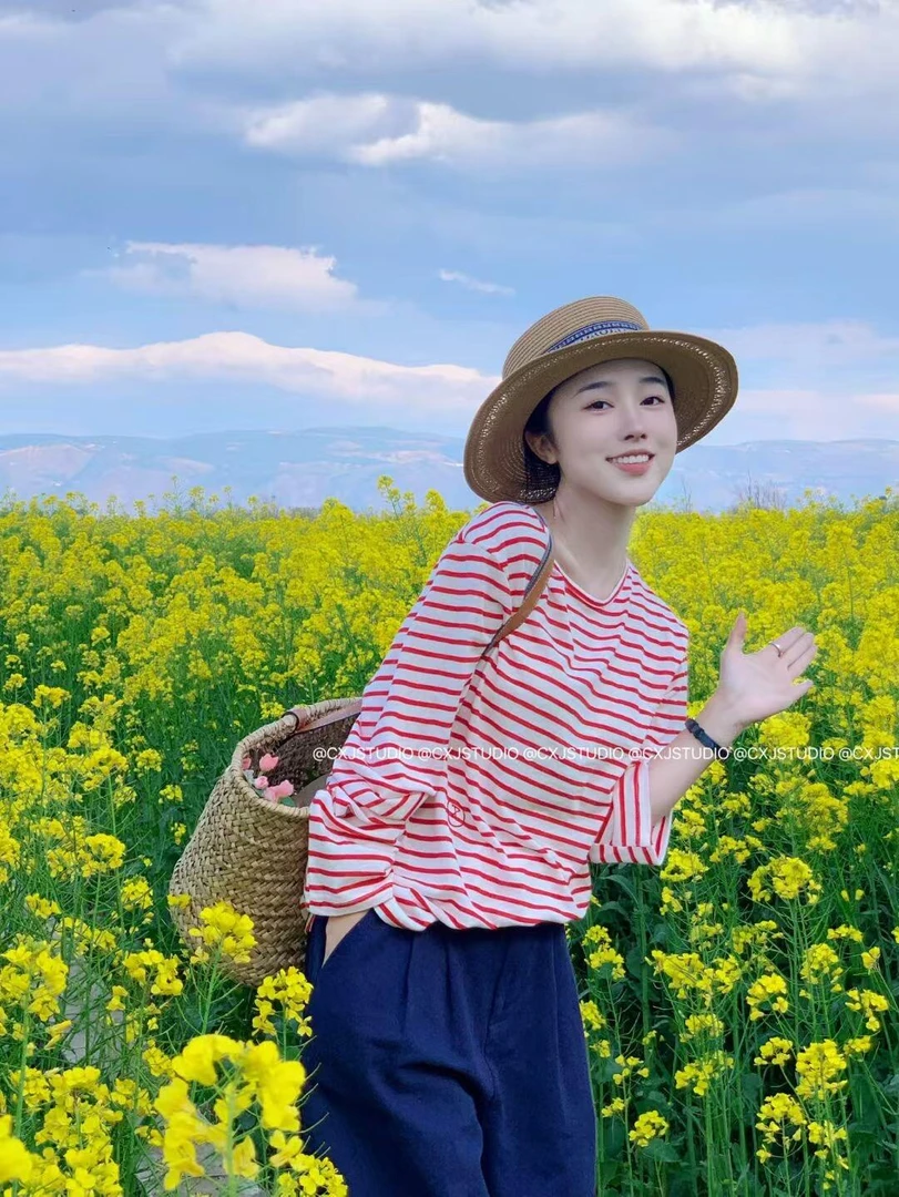 2025秋季新款韩系超好看衣红色条纹宽松防晒长袖t恤女