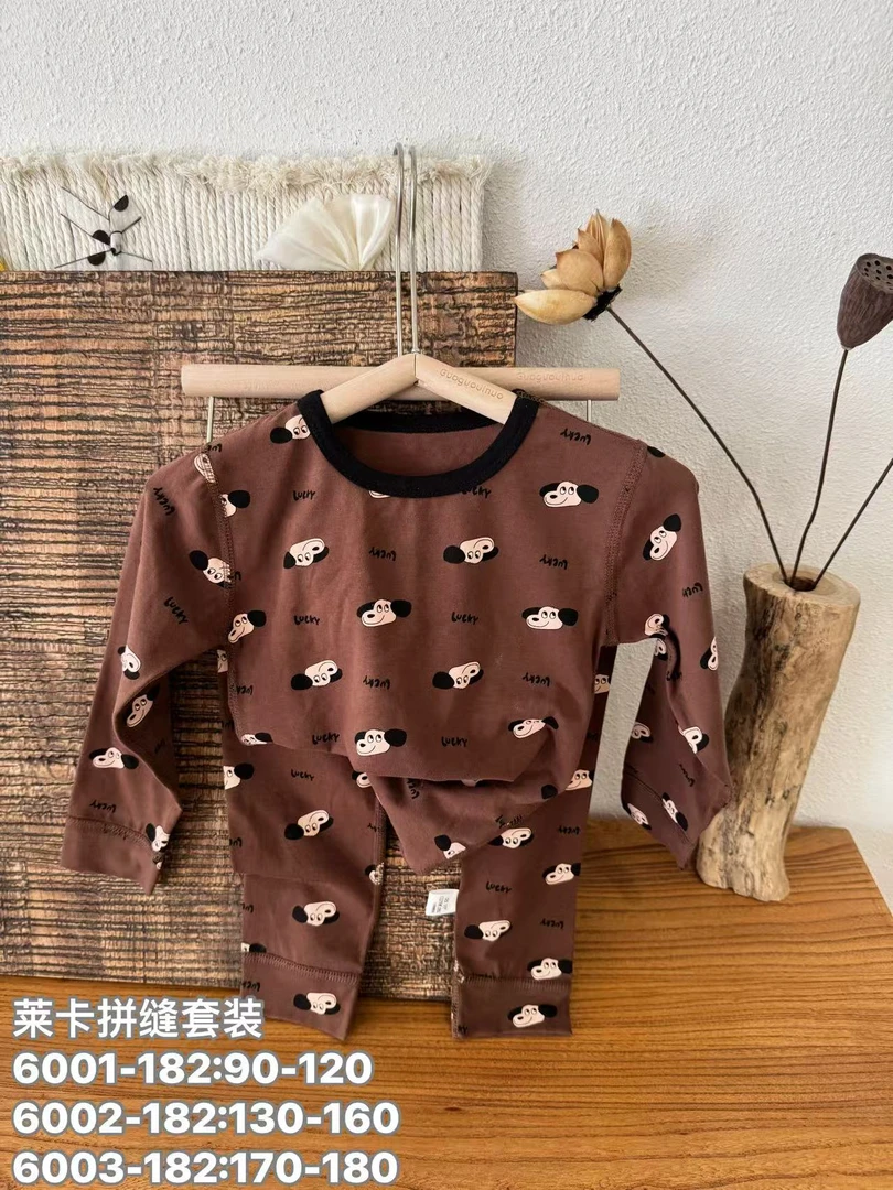 130-160秋款男女童卡通图案莱卡棉家居服套装