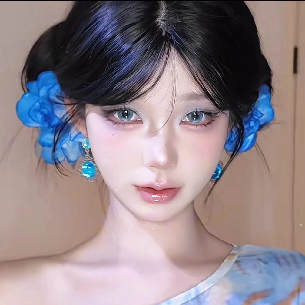 碎冰蓝玫瑰!超仙森系渐变花朵发夹女2025新款刘海碎发夹海边拍照