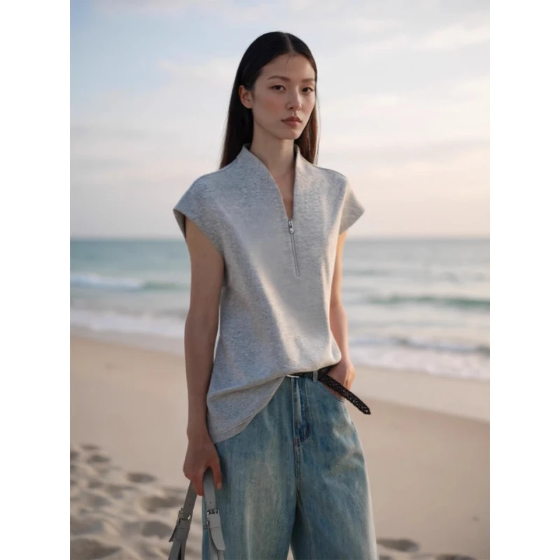 COMMON VALUE「 灵 Nav」 新中式禅意领体t恤 半拉链无袖极简背心