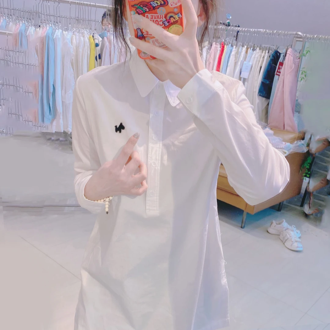 韩版白色小马刺绣衬衫女冬季新款韩版休闲洋气潮流套头中长款上衣