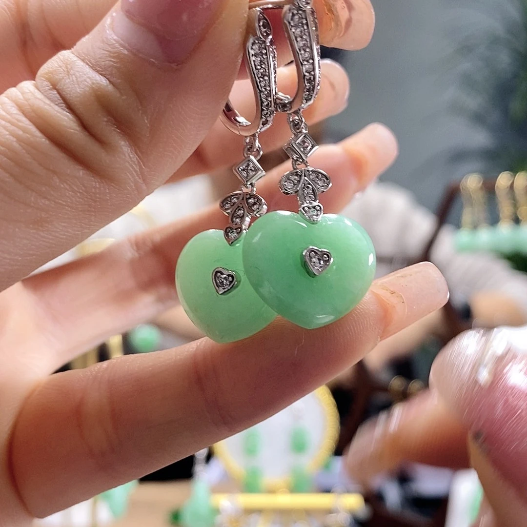 翡翠耳饰银S925镶嵌翡翠