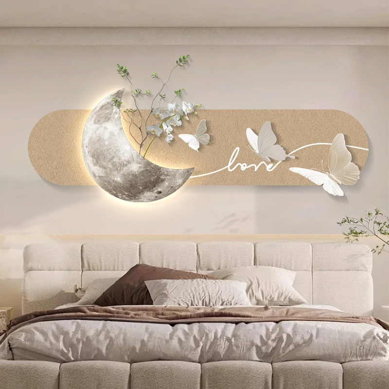现代简约卧室床头装饰画轻奢高级感月亮主卧房间挂画新款客厅壁画
