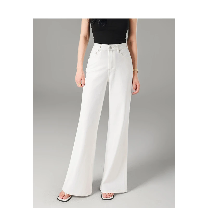 冷萃高光/高腰直筒牛仔裤女阔腿喇叭白色2025新款气质弹力松弛感