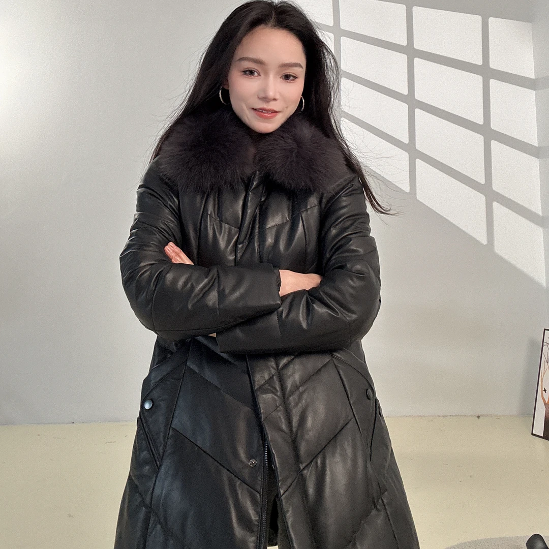 ZIKUO/紫阔冬季新款妈妈装狐狸毛真皮绵羊皮中长款羽绒服外套