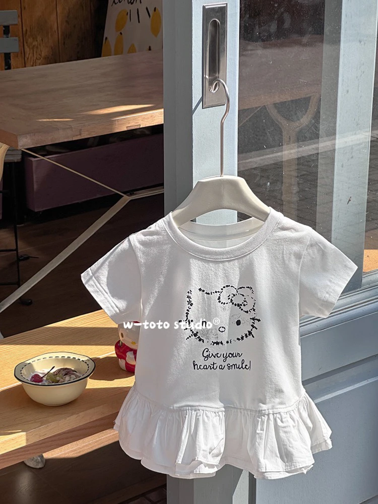 花边喵喵｜2025女童夏季短袖高棉短袖T恤