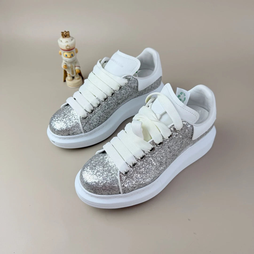 99新 Alexander McQueen/亚历山大·麦昆 银白闪粉系带35码YLP3249