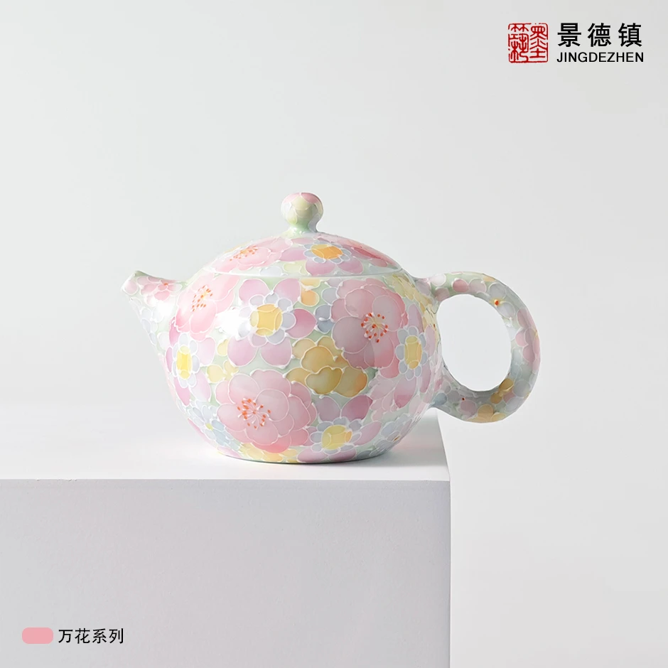 墨筑陶瓷茶壶景德镇釉下彩纯手工万花西施壶高档轻奢女士泡茶壶
