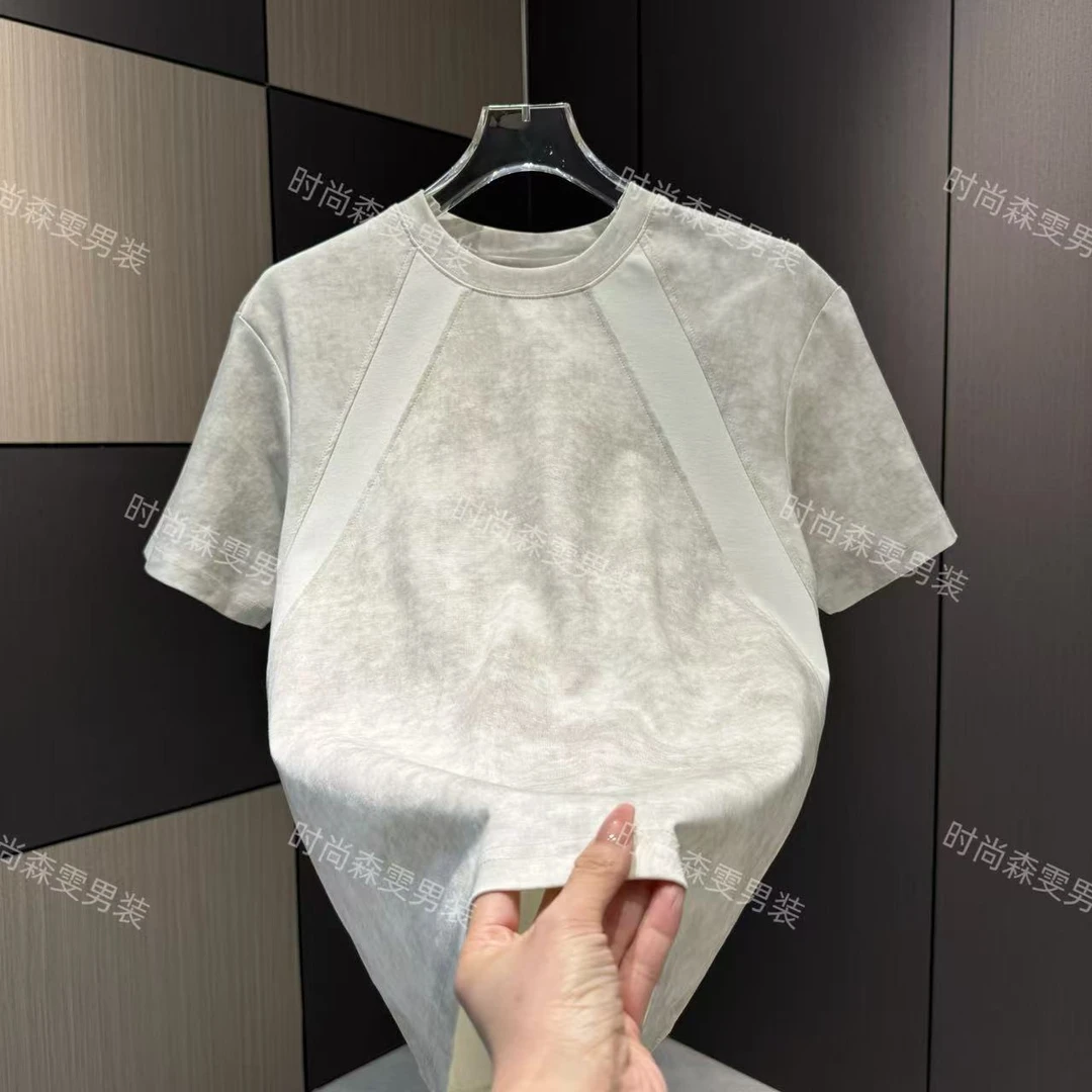 春夏休闲青年设计感夏季百搭拼接免烫短袖T恤2800