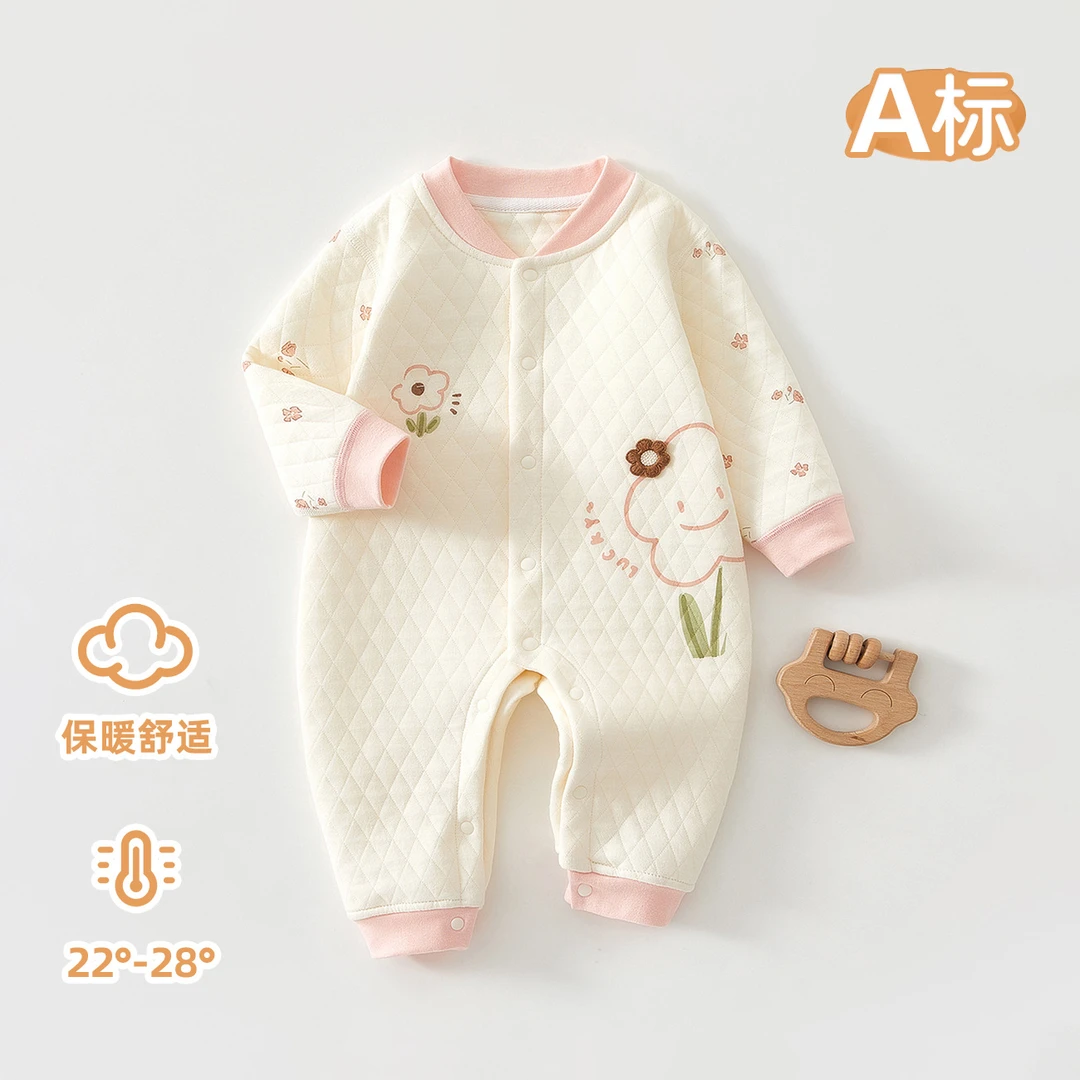 秋冬宝宝打底衣舒适婴儿加厚连体服A类保暖睡衣可爱女婴夹棉衣服