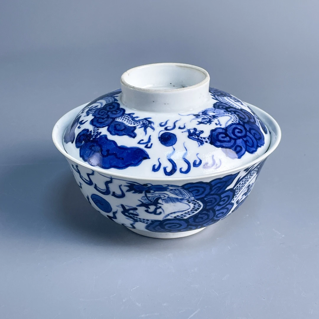 M25KR001626 - 清光绪青花云龙三现二龙争珠盖碗