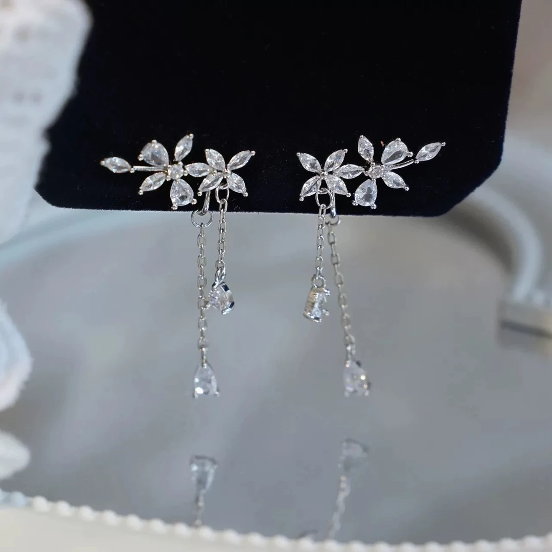 合金耳饰 花朵长款流苏精灵耳骨夹显脸小仙气无耳洞耳夹耳坠耳饰