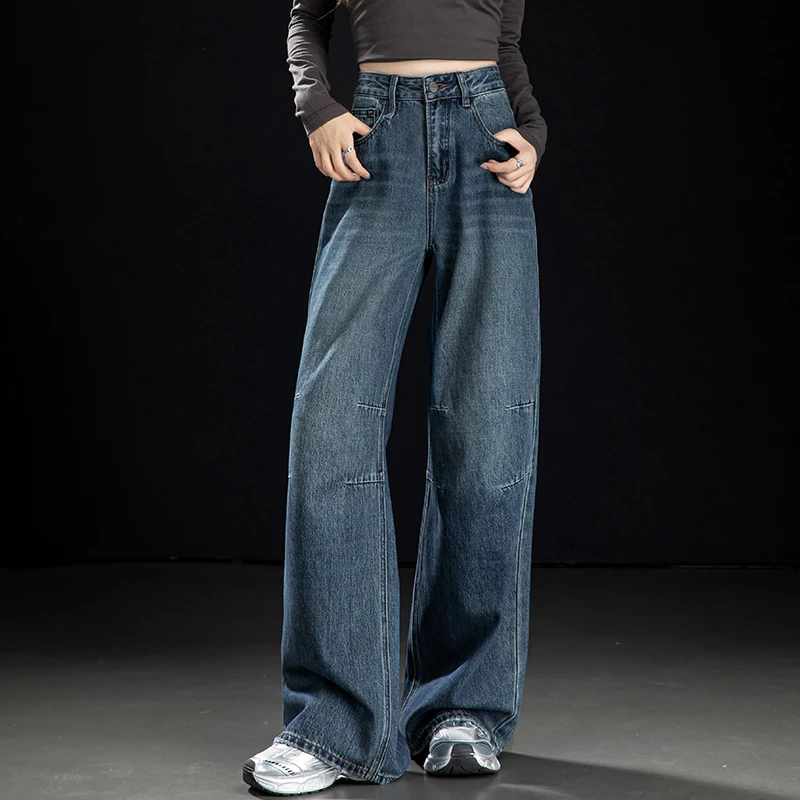 阔腿牛仔裤女2025新款秋季复古高腰宽松梨型身材直筒裤显瘦拖地裤