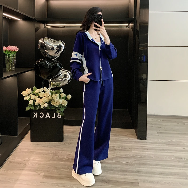 2025秋流行高端欧货休闲运动套装女时尚减龄外套上衣阔腿裤两件套