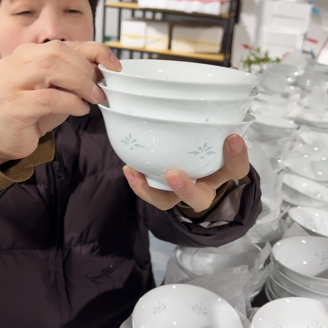 碗景德镇陶瓷白釉银杏米饭碗三个