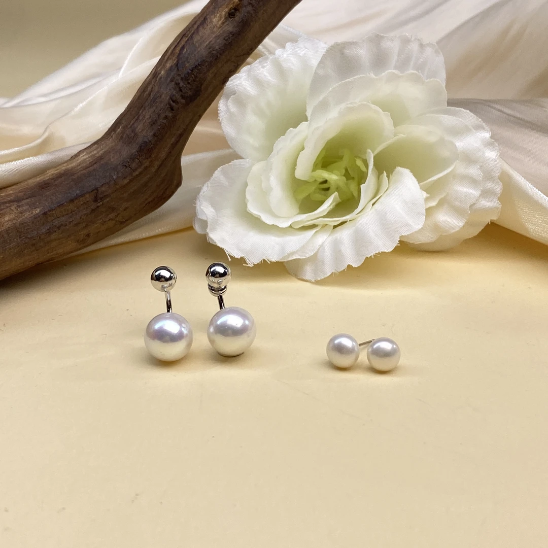 【小北好物】s925银淡水珍珠耳钉俩件套 QH27X392【多样性发一件】