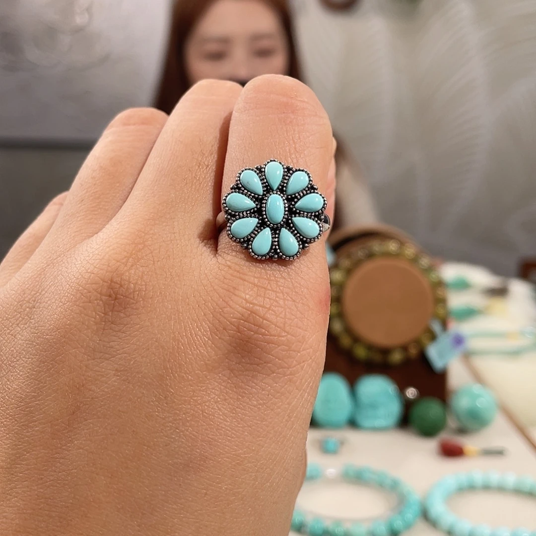 绿松石银S925镶嵌戒指