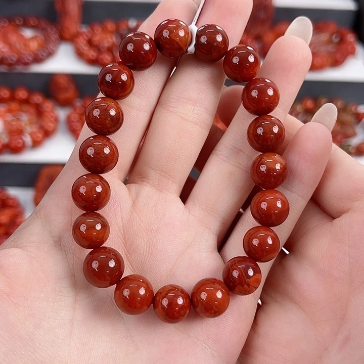 南红玛瑙未镶嵌瓦西牛血红满肉火焰10mm手串
