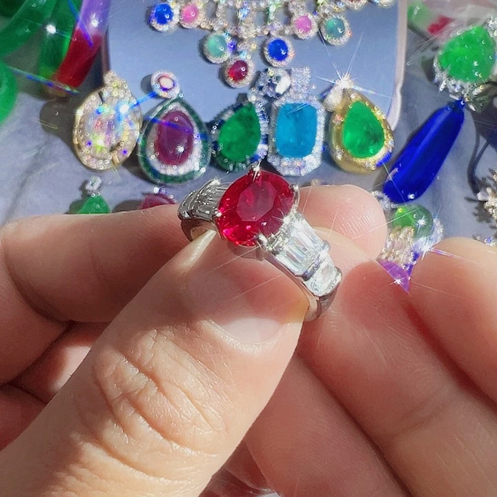 钨金红色蓝色满钻镶嵌