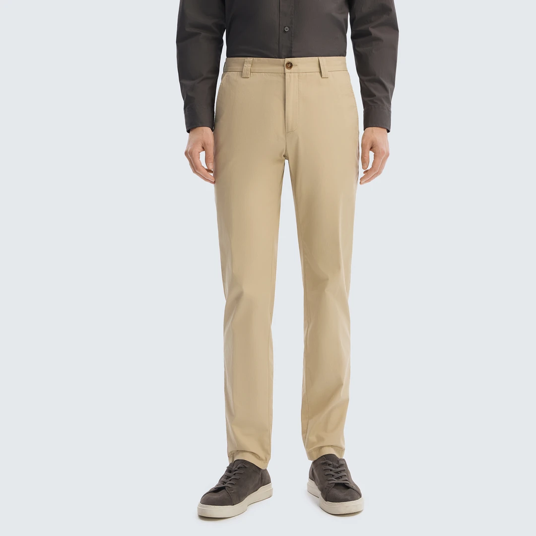 【卡其裤】纯棉府绸复古纽扣调节腰男士修身商务春夏水洗休闲裤