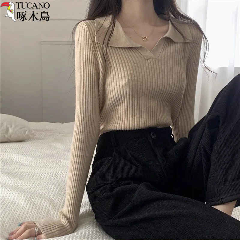 TUCANO/啄木鳥秋冬季内搭针织衫V领显瘦毛衣百搭长袖打底衫上衣女