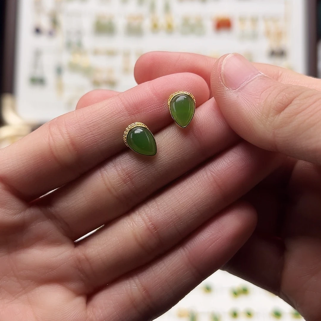 银S925镶嵌和田玉耳饰