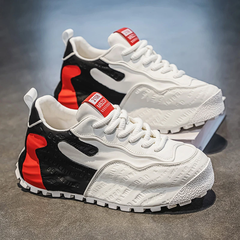 欧洲站男鞋2025春季新款皮面压花包底老爹鞋厚底爆款潮鞋男