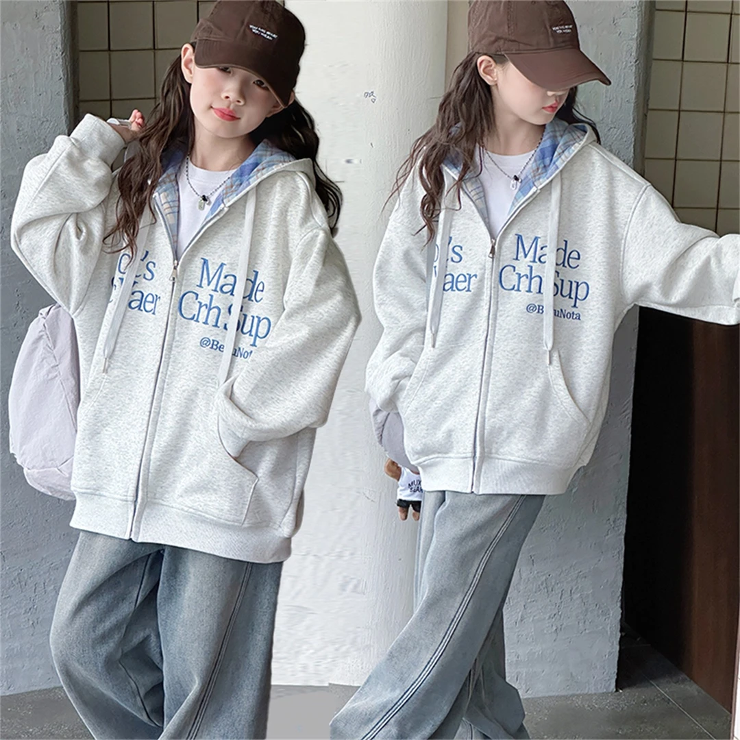 女童外套春秋款2025新款洋气儿童秋季连帽卫衣开衫中大童绣花上衣