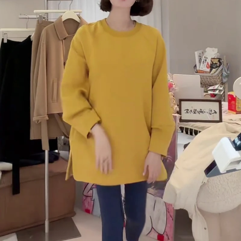 韩系慵懒风休闲长袖卫衣2025秋冬新款设计感简约通勤显瘦圆领上衣