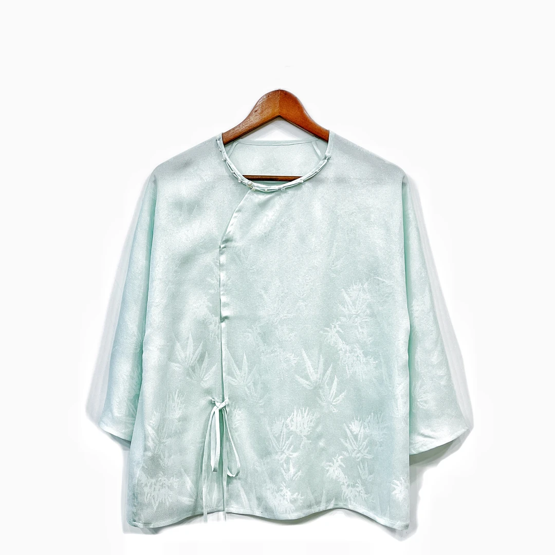 2025吴罗竹子提花气质织银圆领斜襟薄款上衣中国风夏季罗带钢印