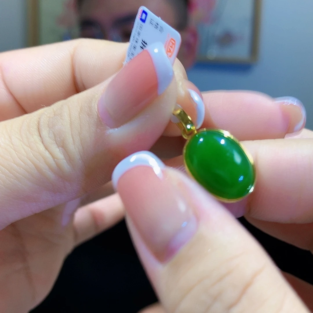 和田玉（碧玉）颈饰银S925镀金镶嵌