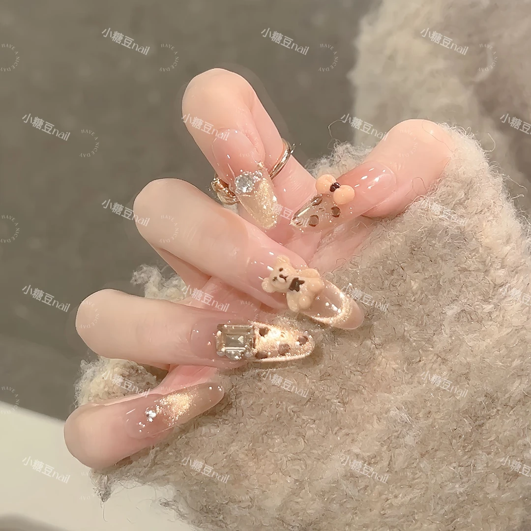 【布朗熊】气质豹纹纯欲猫眼纯手工穿戴甲四季流行百搭