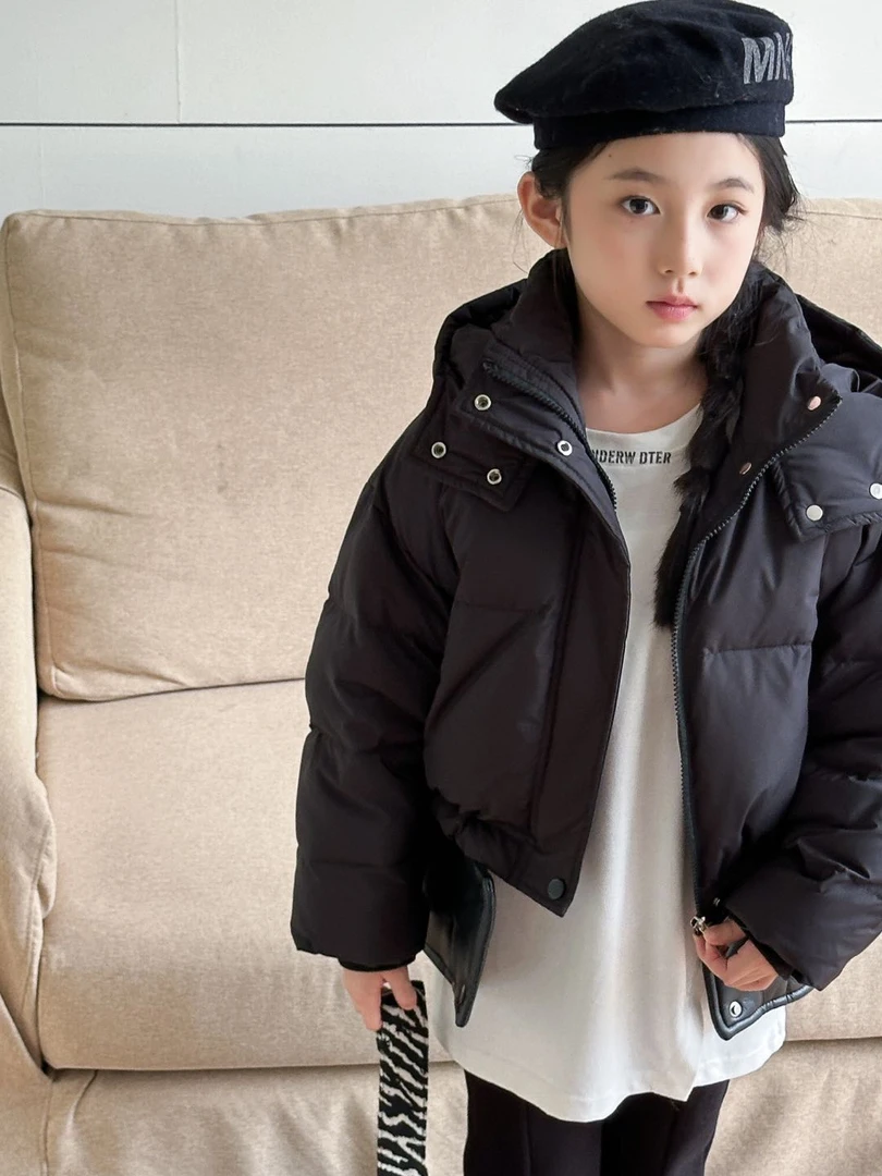 【035】儿童羽绒服连帽加厚韩版百搭保暖立领白鸭绒中长款外套