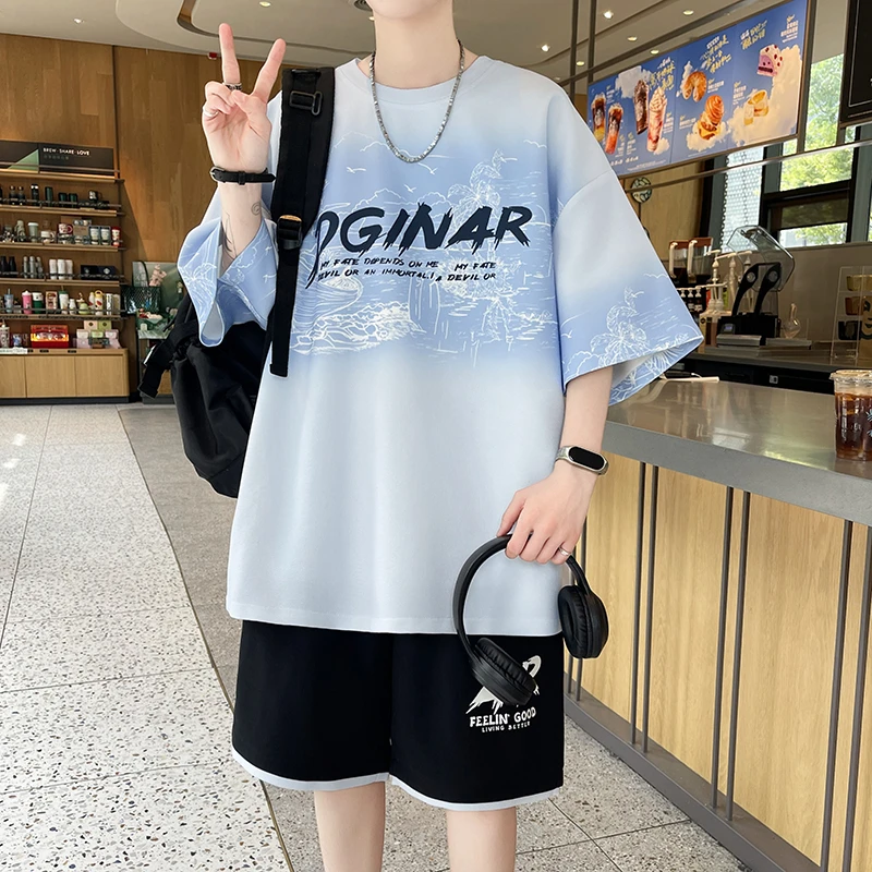 2025新款青少年休闲运动套装男夏季套装潮流ins欧若假日风