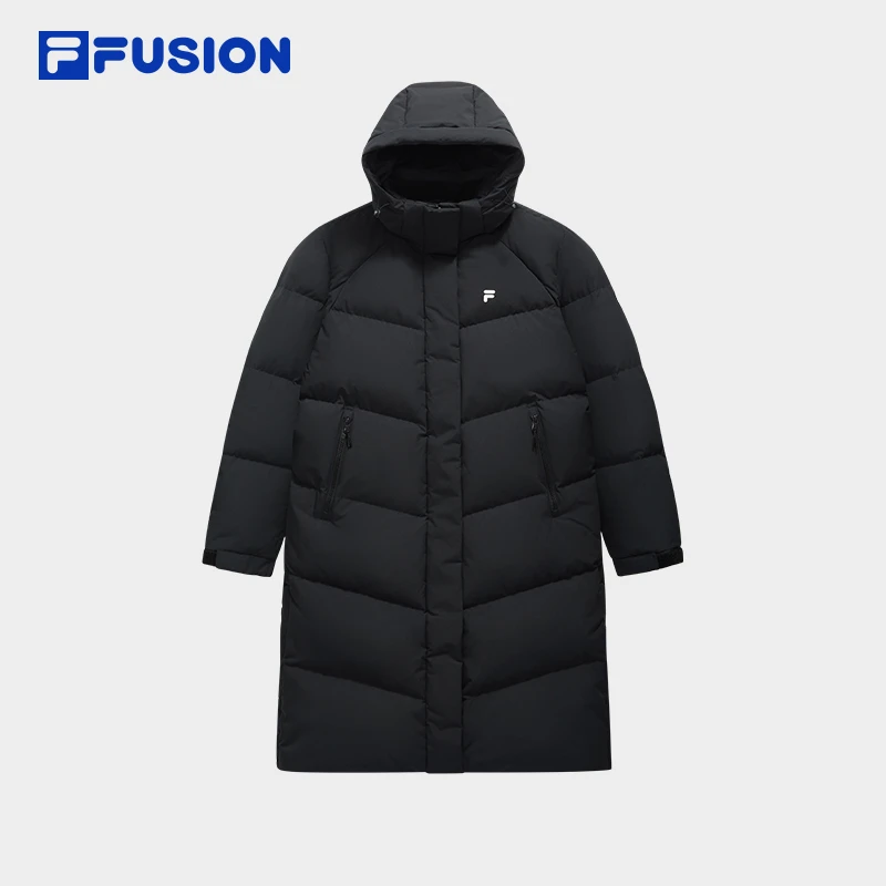 FILA FUSION斐乐潮牌长款羽绒服女2025冬季新款宽松保暖连帽外套