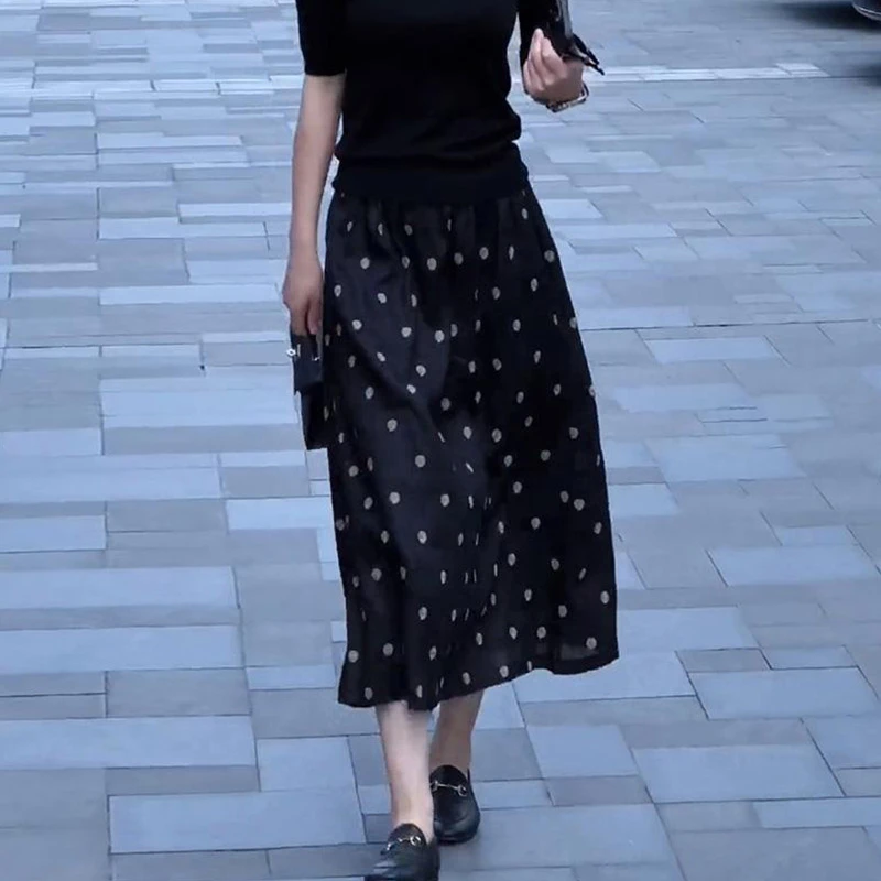 复古小众波点印花半身裙女夏季新款洋气轻奢减龄高腰显瘦百搭裙子