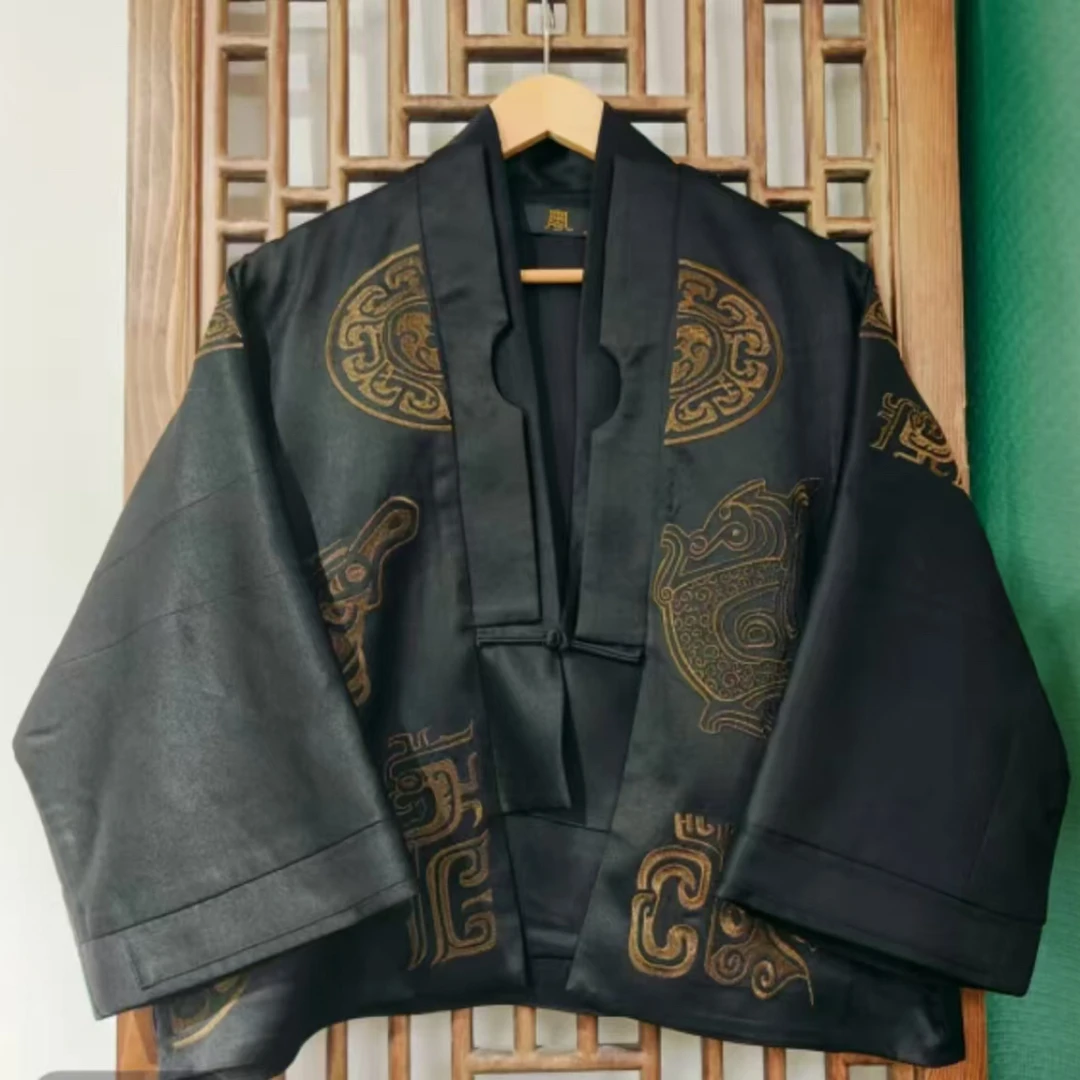 ( LS590-11) 凤徕兮定制黑光板底青铜面具刺绣对襟一粒扣短开衫